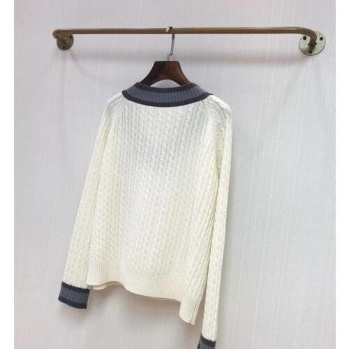 2020 fall new style coloring V collar college wind stranded top knitted sweater