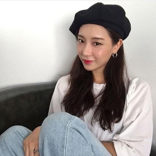Autumn And Winter Beret Black Pumpkin Hat Korean Painter Hat Octagonal Hat Female Winter Fashion
