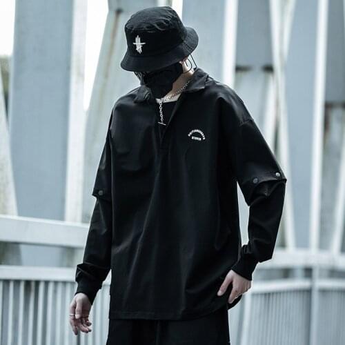 Minimalist Style Removable Sleeves Black Print Loose Casual Polos Couple Wear Streetwear Techwear Sweatshirts Tops Tees Pullover