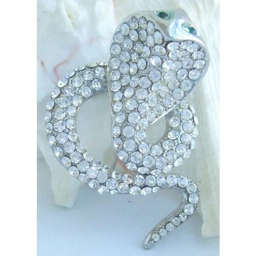 Silver Tone Clear Crystal Rhinestone Snake Brooch Pin EE04970C2