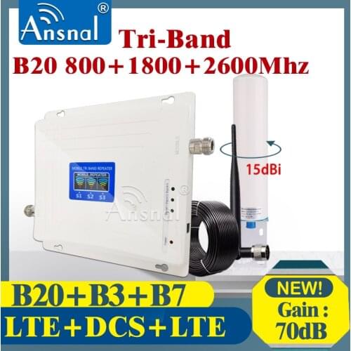 B20 LTE 800 1800 2600Mhz Tri-Band 4G Cellphone Cellular Amplifier GSM Repeater 2g 4g Network Cellular Signal Booster LTE DCS LTE