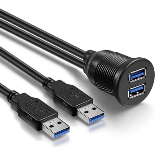 USB Panel Flush Mount Cable , Dual USB 3.0 Extension USB Mount, Dash Mount, Flush Mount, Panel Mount Cable
