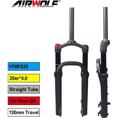 AIRWOLF Mtb Fork Air Suspension Bike Fork 20er*4.0 inch Manual Lockout Stragiht Tube Travel 130mm Downhill Mountain Fat Forks