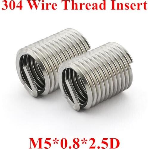100pcs M5*0.8*2.5D Wire Thread Insert 304 Stainless steel M5 Screw Bushing, m5*2.5D Wire Screw Sleeve Thread Repair Insert
