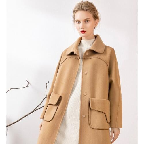 Women s winter coat yellow Double sided wool cashmere outwear 2019 autumn plus size ladies fashion overcoats long free ship