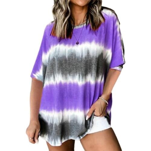 Summer Women T-shirt Fashion Tie Dye Print Batwing Sleeve Plus Size Female T Shirt Loose Short Sleeve O-Neck Top Party Tshirt