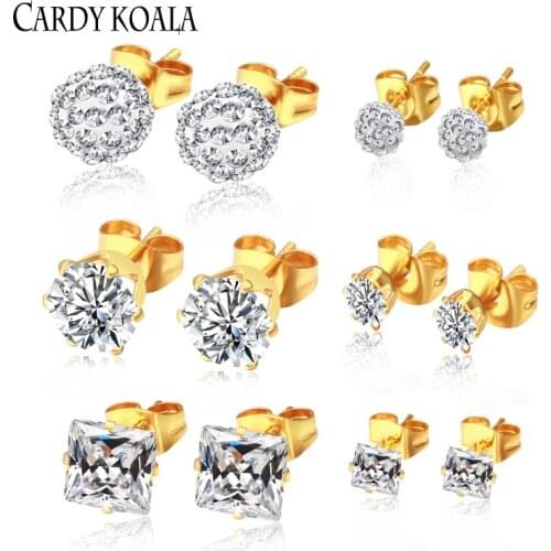 Cardy Koala 4mm 7mm women earrings 6pcs one pack stainless steel jewelry vacuum plating gold fashion women accessories best gift