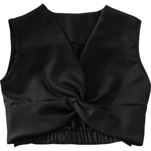 Womens Top Irregular Knotted Sleeveless V-neck Vest Womens 2021 Summer Short Solid Color Simple Black and White Top