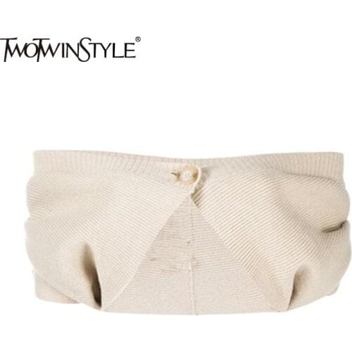 TWOTWINSTYLE Sexy Off Shoulder Sweater For Women Slash Neck Short Sleeve Knitted Cardigans Female Fashion New Clothing 2021 Tide