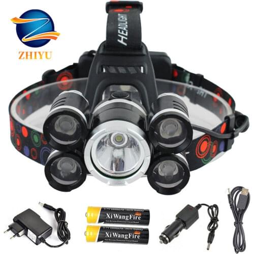 ZHIYU Bright LED Headlamp CREE XML 3/5 LED T6 Head Light Flashlight Torch Use 18650 Battery AC/DC Charger Option Camping Light