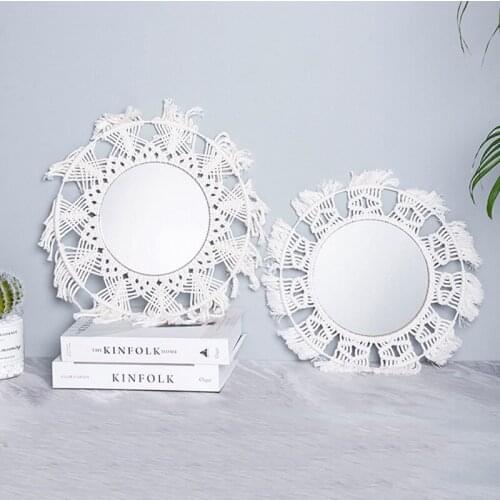 1PC Hand Woven Cotton Rope Round Mirror Macrame Tapestry For DIY Home Bedroom Living Room Wall Hanging Ornament