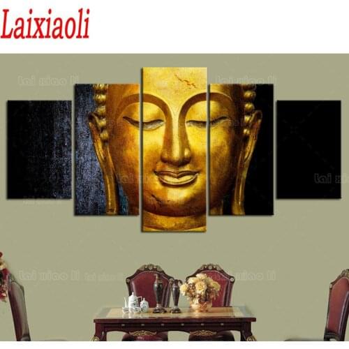 Diy 5d Diamond Painting Golden Buddha head Cross Stitch Full Round square Diamond Embroidery Rhinestone 5 pcs Home decoration