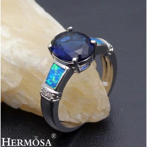 Hermosa Big Promotion Gushing Blue Natural Australian Opal Sapphiree Fantasy Band Ring Size 7 DF81