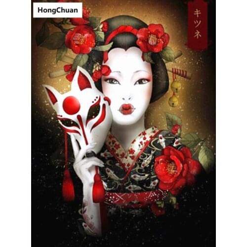 Fast delivery 5D square/round diamond embroidery Japanese geisha Halloween mosaic cross diamond painting decoration mural gift