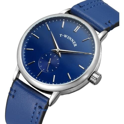 T-Winner Men Automatic Mechanical Watches Fashion luxury Brand leather strap Men Skeleton Brief Small Seconds Dial Wrist watch