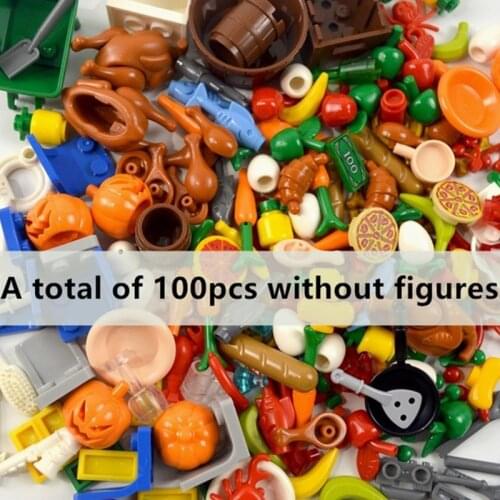 Bricks Food Fruit Pan Chicken Pumpkin Hot Dog Coins Toy MOC City Accessories Parts Compatible all brand Building Blocks
