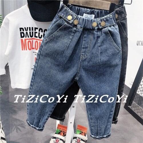 Spring Autumn Boys Jeans Children Elastic Waist Casual Denim Trousers Fashion Solid Loose Jeans For Boy 2-7 Y Baby Kids Pants