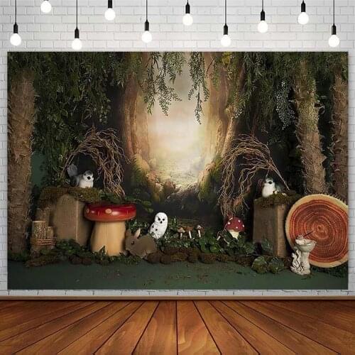 Jungle Backdrops Newborn Baby Shower Safari Mushroom Owl Bunny Subject Photography Background Photo Studio Decor Props Photozone