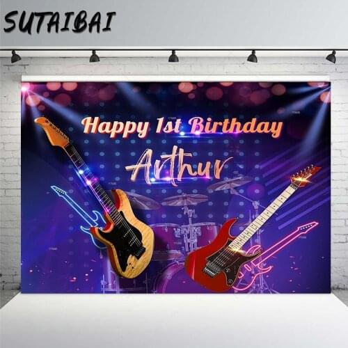 Guitar Drums Musical Stage Bokeh Birthday Custom Photo Backdrop Background for Photography Photophone Photo Studio Shoot Props
