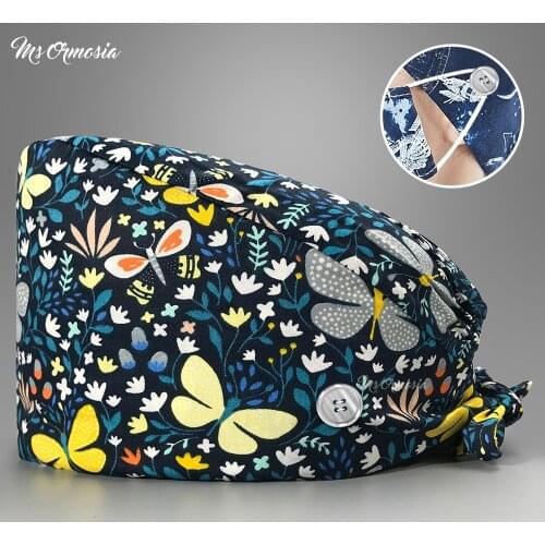 Multicolor Tieback hospital Pet clinic medical hat Dentist Surgical Beautician nurse caps nursing scrubs hats cotton with button