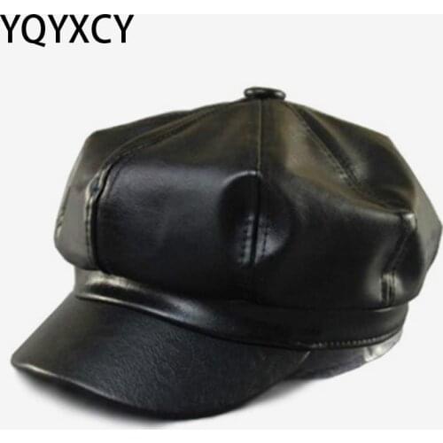 Pu Leather Beret Hat Winter Hats For Women Men Painter Newsboy Cap Male Vintage Beret Female Black Boinas 11.11 Hats