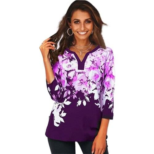 Fashion Women T-Shirt Printing Temperament Commuter Tops New European American Summer V-Neck Ladies All-Match Sshirt T-Shirt