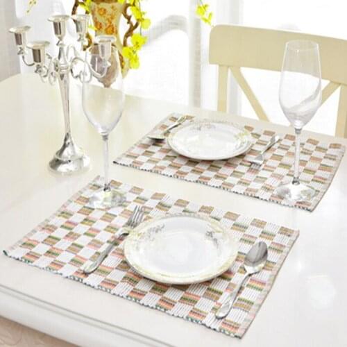 Colorful Fashion Pure Plaid Placemat Table Mat Fabric Western Pad Coasters Disc Pads Dining Table Mat Pure Cotton