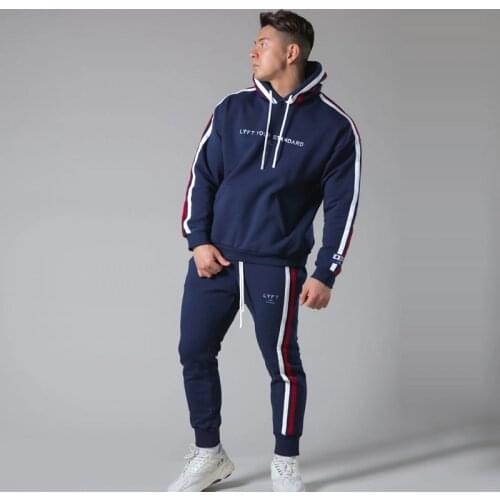 2021 New Side Striped Hoodies+Pants Gyms Casual Sportswear Suit Men Sportsuits Set Fitness Autumn Men Long Sleeve Suits 3 Color