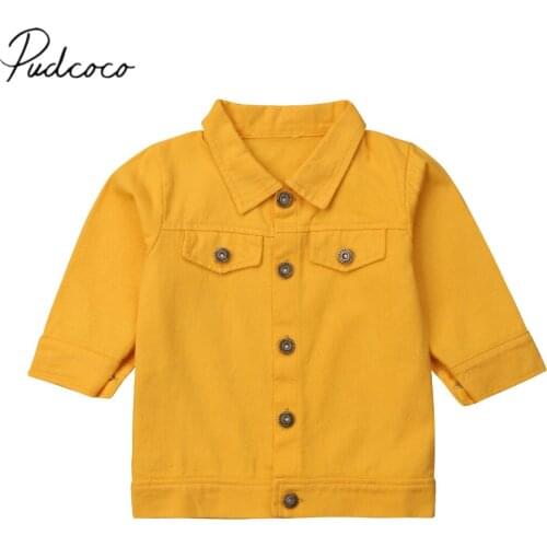 2019 Brand New 1-6Y Infant Kids Baby Girls Denim Jacket Outwear Denim Solid Single Breasted Slim Solid Yellow Coat Fashion Tops