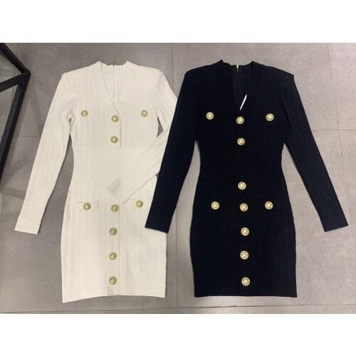 New 2021AW Autumn Women Fashion Long Sleeve Knitted Slim Luxury Dress 2 Color For Ladies Ddxgz2 6.28