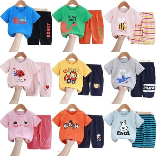 New Childrens Short Sleeve Suit Cartoon Printing Baby Boys And Girls Short Sleeve Pants Casual Two Piece Set