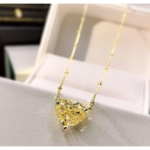 Charm 10*12mm Pink Heart Citrine Jewelry Crystal Gold Color Chain Gemstone 45cm Pendant Necklace Wedding Jewelry For Women Gift