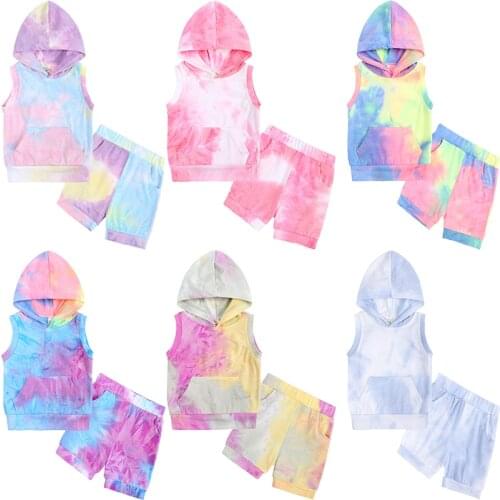 Kids Tales Baby Girls Boys Clothing Sets Tie Dye Print Cotton Hooded+Shorts Pajamas For Newborn Infant Casual Tracksuits Outfits