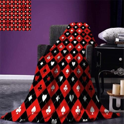 Poker Tournament Decorations Throw Blanket Card Suit Chess Board Classic Checkered Pattern Symbols Warm Microfiber