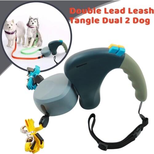 2 Dogs Leash Leads Retractable Pet Dog Double Lead Leash Dual Dog 50 Pounds Pet Dog 360 Degree Rotation With Reflective Ribbons