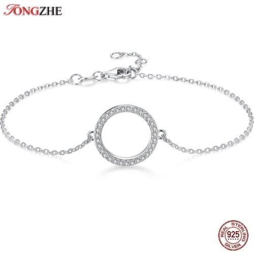 TIONGZHE Simple Heart Circle Bracelets Women Sterling Silver Bracelet Round Australia Crystal Stones Wedding Bank Chakra Jewelry