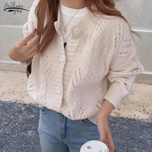 Pull Femme Early Autumn Fashion Sweet Hollow Out Sweaters Loose Twist Cardigan O-neck Solid Knitted Jumper Sweater Women 11631