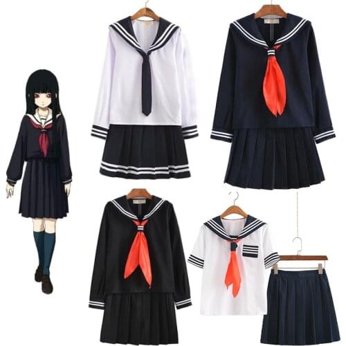 S-3XL Jigoku Shoujo Enma Ai Summer Sailor Suit School Uniform Students Cloth Tops Skirts Sweater Anime Cosplay Costumes C30153AD