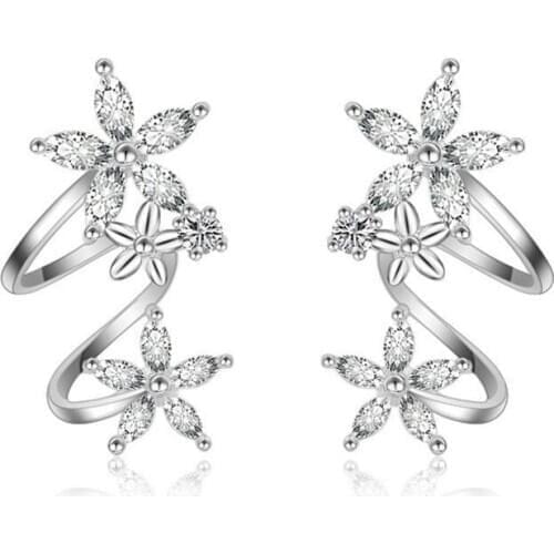 925 Sterling Silver Earcuff Flower Clip-on Earrings Crystal Zircon Jewelry For Women New Jewelry S-E329