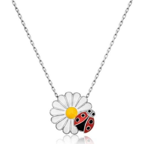 Tevuli 925 Sterling Silver Ladybird Buggy Daisy Necklace