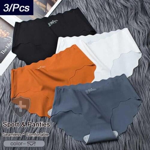 QIWN 3Pcs/lot Sexy Womens Sport Panties Sets Underwear Seamless Women Solid Underpants Low Waist Silk Briefs Soft Lady Lingerie