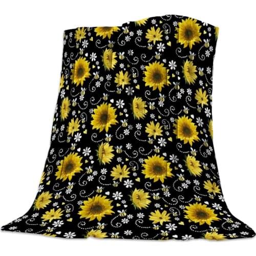 Vandarllin Yellow Sunflowers and Bees Super Soft Throw Blankets Art Prints Fluffy Fuzzy Flannel Bed Blanket Decorative for Home