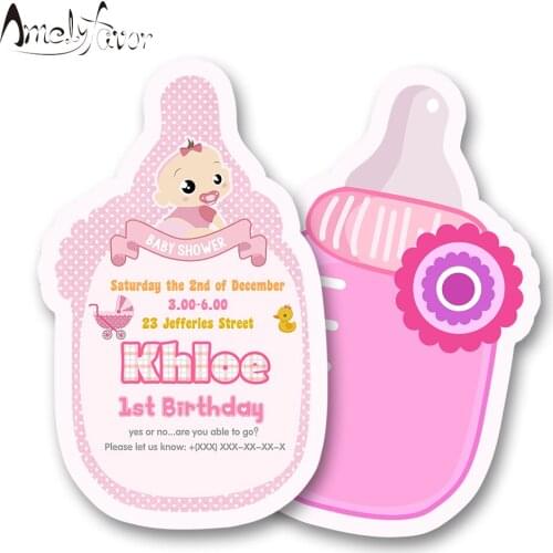 Girl Baby Shower Theme Party Invitation Card Birthday Party Decorations Supplies Blank Custom-made Feeding Bottle Invitations