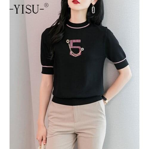 YISU 2021 Summer Women Sweater Half high collar Knitted pullove Short sleeve Loose Summer tops Female Casual Thin Jumper