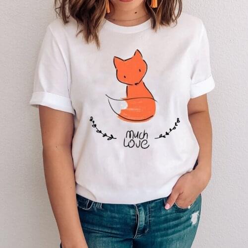 Women Graphic Casual Printing Cute Flower Fox Cartoon Animal Clothes Lady Tees Print Tops Clothing Female Tshirt T-Shirt