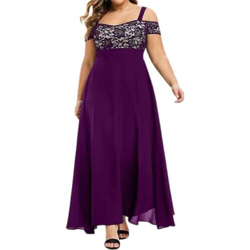 Womens Sundress Bohemian Sexy Floral Lace Long Dress Off Shoulder Sling High Waist A-Line Maxi Dress Sundress Plus Size 5XL