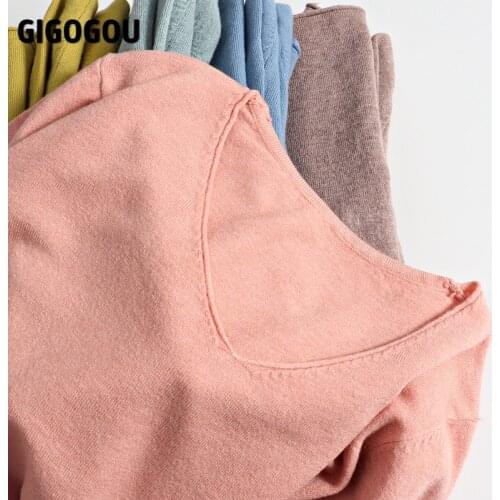 GIGOGOU Spring Sweater Women Basic Knitted V Neck Pullover Jumper Long Sleeve Slim Bodycon Sweaters Soft Warm Pull Femme Jersey
