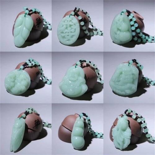Maitreya Buddha Natural Green Pendant Necklace Chinese Hand-carved Charm Jadeite Jewelry Fashion Amulet Gifts for Women Men