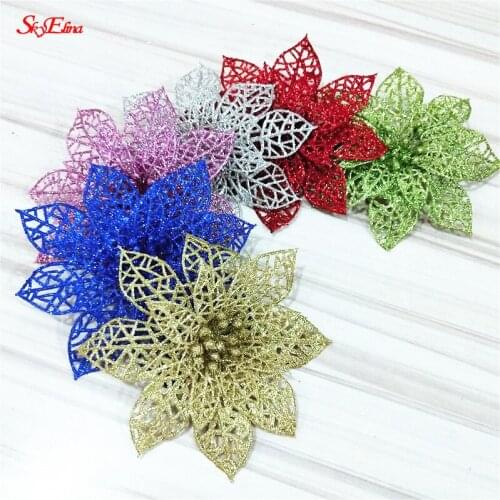 10pc Artificial Flowers For Decoration Glitter Fake Flowers DIY Home Wedding Decoration Flower Head Christmas 6Z