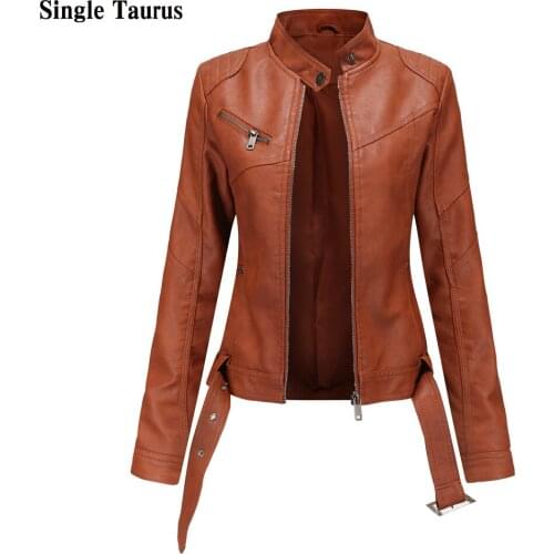 2020 Autumn and Winter Female Faux Leather Jacket Fashion Long Sleeve Slim Streetwear Moto Biker PU Leather England Jackets Coat